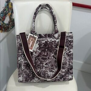 Sincerely Jules Maroon/Burgundy/White/ Jungle Print Tote Bag & Crossbody Strap